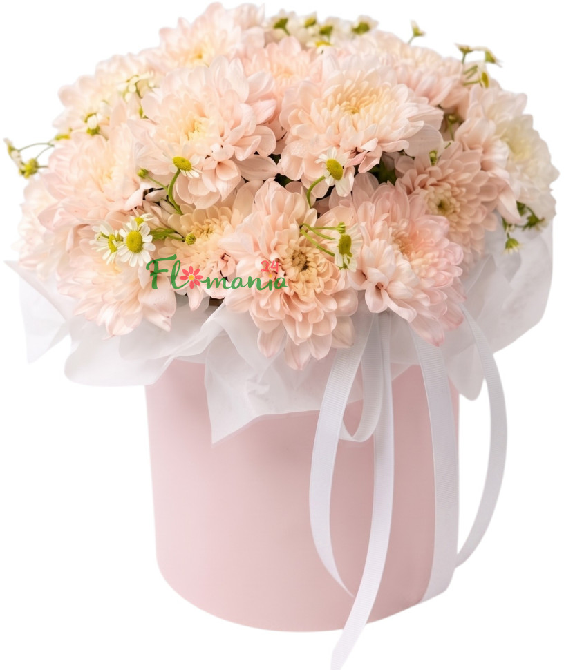 Шляпная коробка «Светлая ностальгия» с хризантемами и ромашками