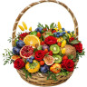 Корзина с гранатом, кокосом, инжиром, хурмой и фруктами «Краски на холсте»